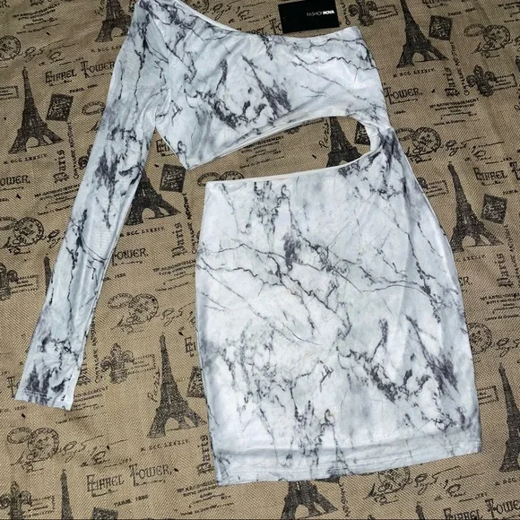 Fashion Nova NWT! Rare Marble Mesh Mini White/Black Dress Size M - Picture 4 of 10